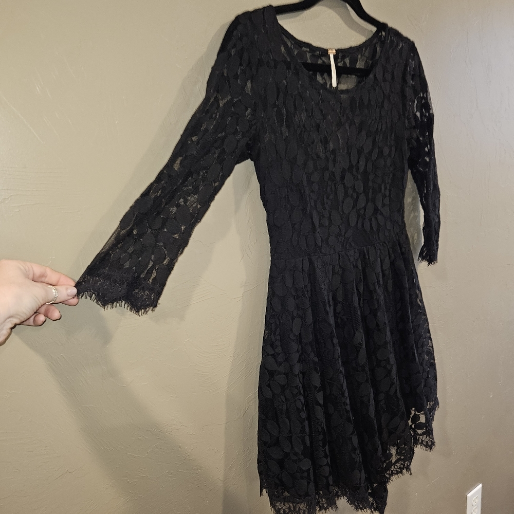 FREE PEOPLE Dress Black Lace Women's Size 4 Whimsigoth Fairy Goth Fairycore Y2k - Picture 7 of 15